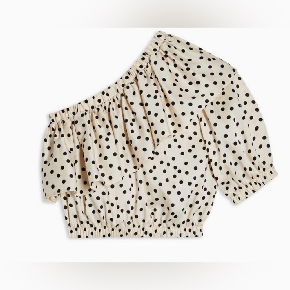 Topshop Spot Ruffle One Shoulder Silky Top